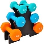 Gekleurde Dumbbell Set met Standaard - Neopreen Gecoat Gewicht voor Krachttraining