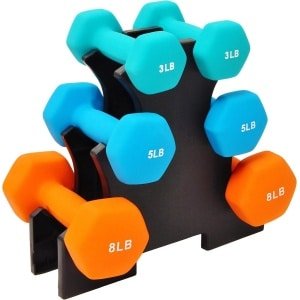 Gekleurde Dumbbell Set met Standaard - Neopreen Gecoat Gewicht voor Krachttraining