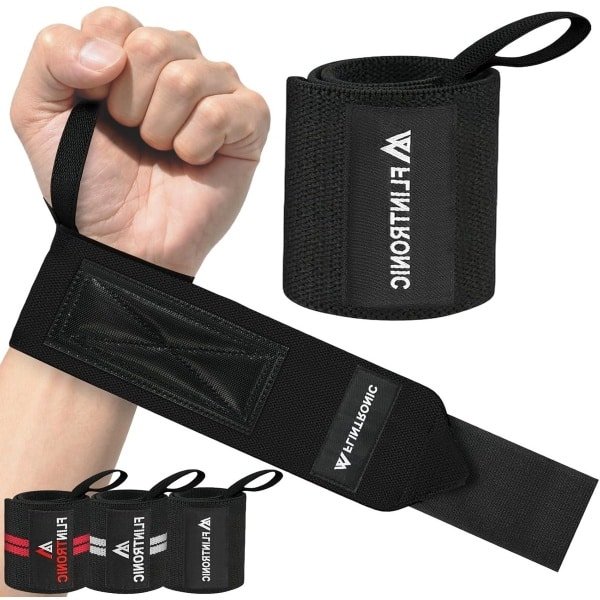 Gewichtheffen Polssteun, Elastische Katoenen Straps met Duwlus voor Krachttraining, Bodybuilding en Fitness - Zwart Wit