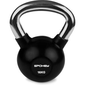Gietijzer Kettlebell 16 kg met Rubber Buitenlaag en Chromen Handvat voor Krachttraining