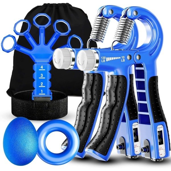 Grip Krachttrainer Set - Handgreep Versterker - Spieropbouw Herstel - Met Telfunctie Instelbaar - 5 Stuks - Blauw