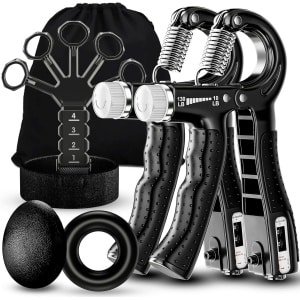 Grip Krachttrainer Set - Handversterker Vingeroefenaar - Spieropbouw Herstel - Instelbare Weerstand 10-60kg - 5 Delig Met Tas - Zwart