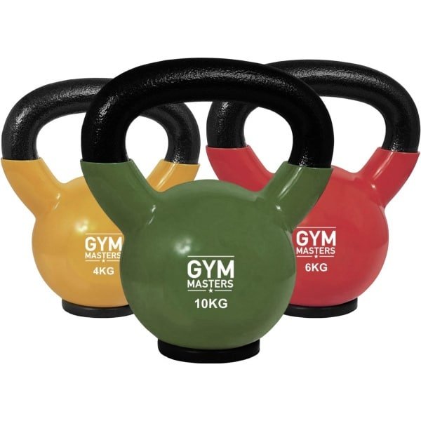 Gym Masters Kettlebell Set 4-6-10 kg - Premium Vinyl Kettlebells - Rubberen Bodem - Optimale Vloerbescherming & Veilig Trainen - Krachttraining Thuis