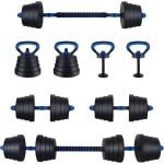 Halter Barbell Set - Verstelbare Gewichten - Thuis Krachttraining - 2-in-1 Systeem - 30 kg Totaal - Zwart Blauw