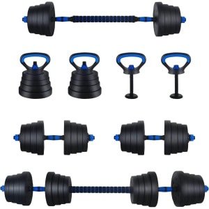 Halter Barbell Set - Verstelbare Gewichten - Thuis Krachttraining - 2-in-1 Systeem - 30 kg Totaal - Zwart Blauw