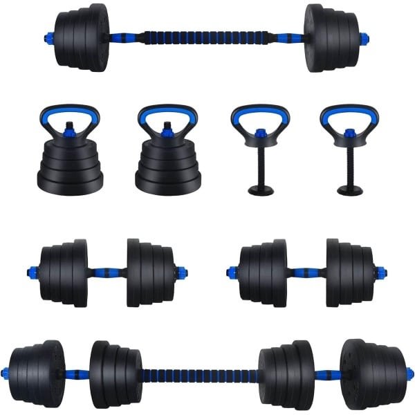 Halter Barbell Set - Verstelbare Gewichten - Thuis Krachttraining - 2-in-1 Systeem - 30 kg Totaal - Zwart Blauw
