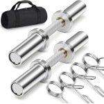 Halter Handgrepen Paar - Olympische Handvatten - Krachttraining Thuis - 360 Graden Draaibaar - 40cm Lengte - Zilver