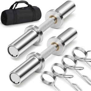 Halter Handgrepen Paar - Olympische Handvatten - Krachttraining Thuis - 360 Graden Draaibaar - 40cm Lengte - Zilver