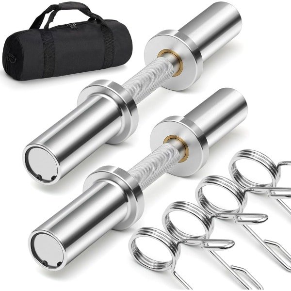 Halter Handgrepen Paar - Olympische Handvatten - Krachttraining Thuis - 360 Graden Draaibaar - 40cm Lengte - Zilver