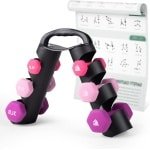 Halter Set - Handgewichten Paar - Krachttraining Thuis - Neopreen Gecoat Zeshoekig - 2 Pond Stuk - Roze Rood