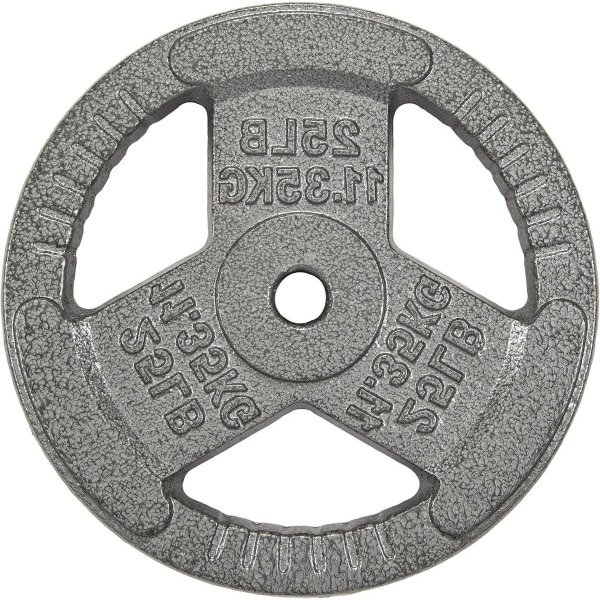 Halterschijf Gietijzer - Losse Schijf - Krachttraining Gewichtheffen - Gripgaten Veilig Gebruik - 25 lbs - Zilver