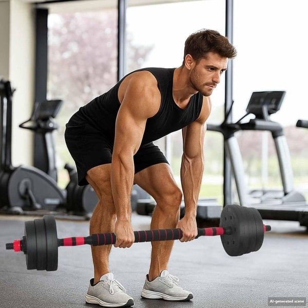 Halterset 4-in-1 - Fitness Gewichtenset - Krachttraining Thuis - Verstelbaar Gewicht - 121 cm Lengte - Zwart Rood