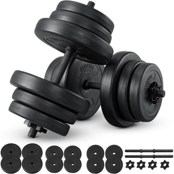 Halterset 40 kg - Krachttraining set - Thuis sporten - Antislip handgrepen - 18 onderdelen - Zwart