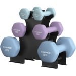 Halterset met standaard - Gewichten set - Krachttraining thuis - Zeshoekig neopreen - 6 stuks - Groen paars blauw