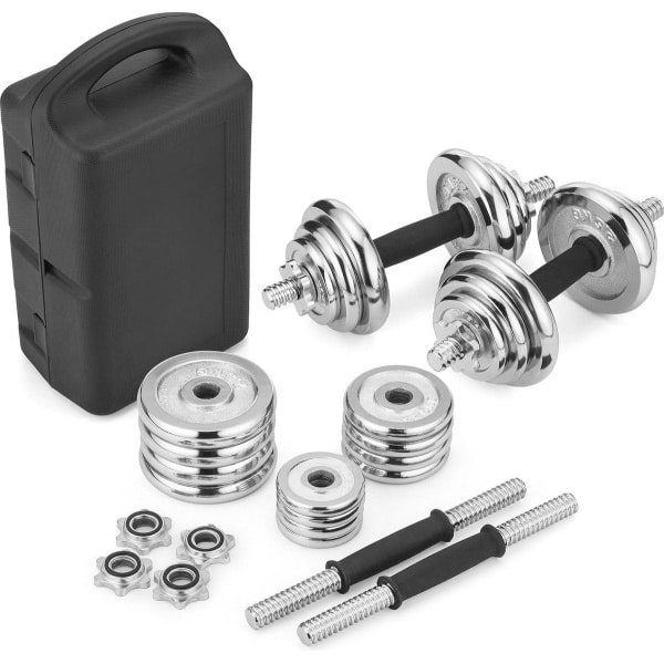 Halterset voor krachttraining en fitness - 20 kg verstelbare halters met verchroomde gewichten