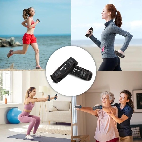 Handgewichtenset - Gewichtjes - Cardio Training - Verstelbare band - 2 pond per stuk - Zwart