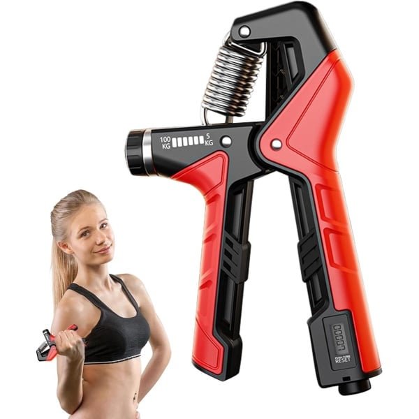Handgreep Versterker - Krachttrainer Hand - Onderarm Training - Verstelbare Weerstand - 18.5 x 11.5 cm - Rood