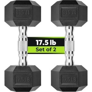 Hex Halters - Hand Gewicht - Krachttraining Thuissportschool - Rubberen Omhulde Kop - 17 Pond Paar - Zwart