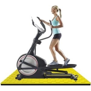 Hometrainer Mat - Vloerbescherming Fitness - Apparatuur Beschermen - Geluidsabsorptie AntiVibratie - 25 x 25 x 2.5 cm - Zwart Geel