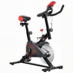 Hometrainer, fitnessfiets met hartslagmeter, LCD-display, iPad-houder, verstelbaar zadel en weerstand, fitnessfiets voor thuis, indoor cardiotraining 85 x 46 x 114 cm