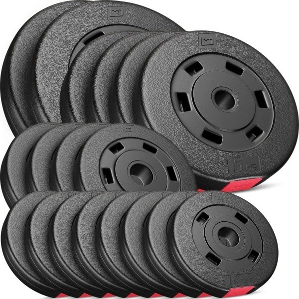 Hop-Sport Halterschijven Set 60 kg - Ø 30 mm - Kunststof - Set 2x10 kg 4x5 kg 4x2,5 kg 8x1,25 kg - Voor krachttraining