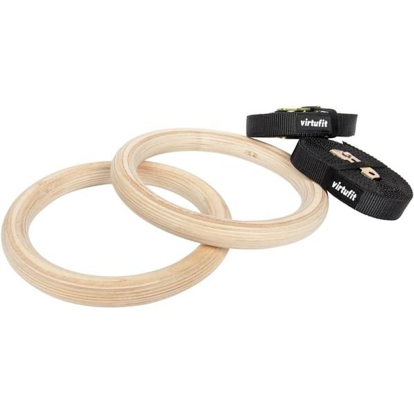 Houten Gym Ringen - Turnringen Fitnessringen - Krachttraining Gymnastiek - Inclusief Straps - 460 x 23 x 2.8 cm - Houtkleurig