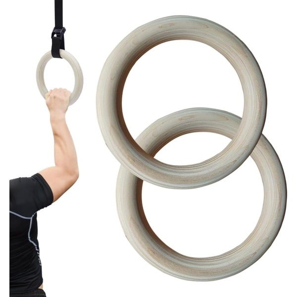 Houten Gymnastiekringen - Krachttraining Ringen - Lichaamsgewicht Training - Antislip Textuur - 19 x 19 x 2.5 cm - Houtkleur