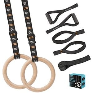 Houten gymnastiekringen met verstelbare genummerde banden - 1,1 inch Olympische ringen voor core workout en crossfit