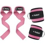 Hulser Sportieve bundel - 2 Ankle strap en 2 Lifting straps - Roze - Enkel straps - Enkelband Cuff - Wrist wraps - Gym Lifting grips - Soft hooks - Krachttraining & Lifting