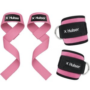 Hulser Sportieve bundel - 2 Ankle strap en 2 Lifting straps - Roze - Enkel straps - Enkelband Cuff - Wrist wraps - Gym Lifting grips - Soft hooks - Krachttraining & Lifting
