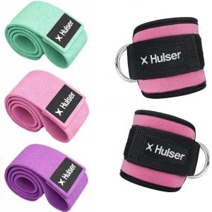 Hulser Sportieve bundel - 2 Ankle strap en Resistance band set - Roze - Enkel straps - Enkelband Cuff - Weerstandsband - Fitness booty band - Stretch elastiek - Krachttraining & Stretchen