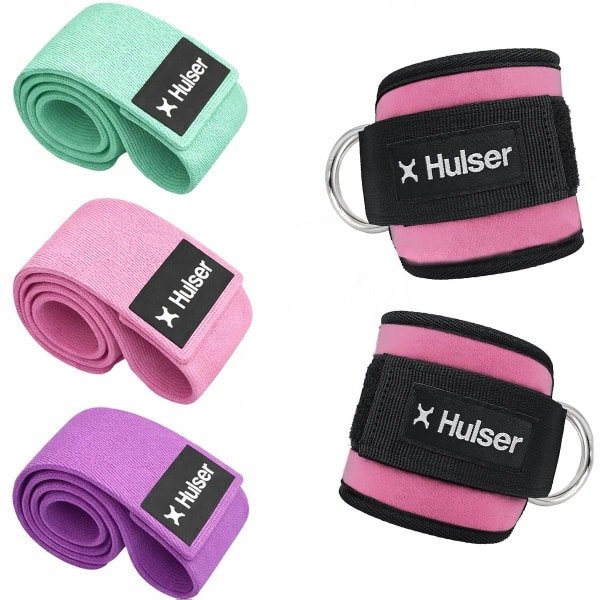 Hulser Sportieve bundel - 2 Ankle strap en Resistance band set - Roze - Enkel straps - Enkelband Cuff - Weerstandsband - Fitness booty band - Stretch elastiek - Krachttraining & Stretchen