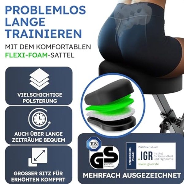 Inklapbare Hometrainer voor Senioren | Ergometer met Comfortabele Zitting en Stil Design | Tot 150 kg Belastbaar
