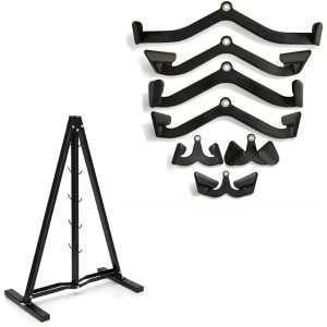 Kabel Accessoires Set - Fitness Attachments - Full Body Krachttraining - 7 Delige Multi Grip - A-Frame Rek - Zwart