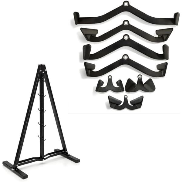 Kabel Accessoires Set - Fitness Attachments - Full Body Krachttraining - 7 Delige Multi Grip - A-Frame Rek - Zwart