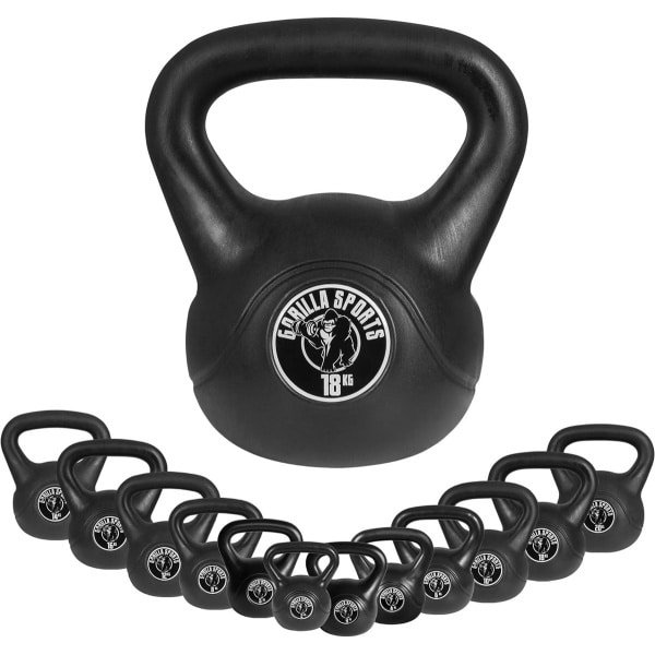 Kettlebell - Gewichtsketel Kogelhalter - Krachttraining Fitness - Compact Kunststof Ontwerp - 18 Kilogram - Zwart