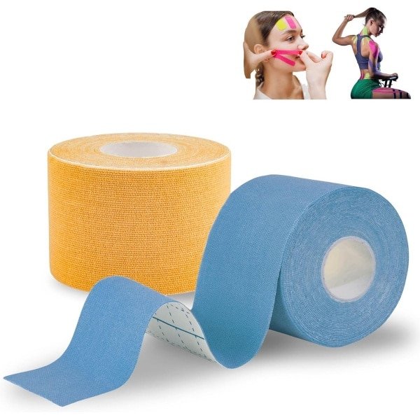Kinesiotape voor Gewrichten en Spieren | Sporttape CrossFit en Fysiotherapie | 2 Rollen Marineblauw + Oranje