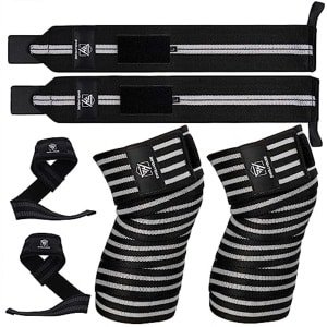 Kniewraps, Polsbanden en Gewichthefbanden Set voor Fitness en Krachttraining