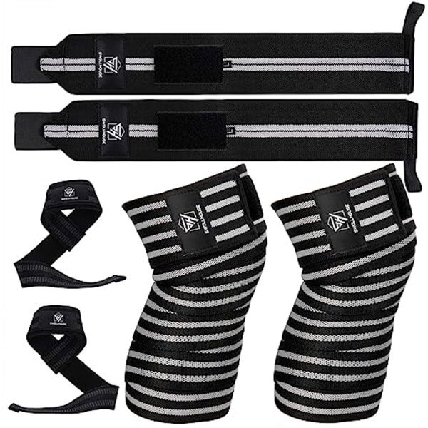 Kniewraps, Polsbanden en Gewichthefbanden Set voor Fitness en Krachttraining