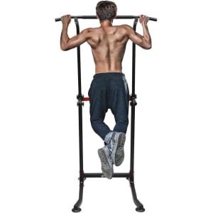 Krachtstation - Powertoren Dipstandaard - Thuis Krachttraining - In Hoogte Verstelbaar - 165-210cm - Zwart