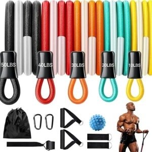 Krachttraining Weerstandsbanden Set van 5 met Handvatten en Toebehoren voor Fitness en Fysiotherapie