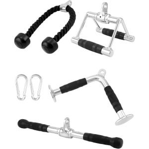 Lat Pulldown Handgrepen Set voor Thuis Fitness | Roeihandgreep, Tricep Touw, V-vormige Bar, 2 Carabiners, Krachttraining Accessoires