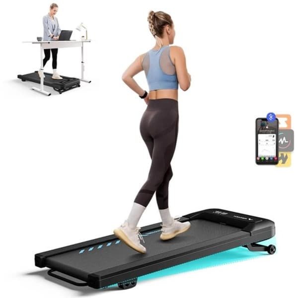 Loopband - Walking Pad - Wandelband - Hardloopband - Loopbanden - 2.5PK - Auto-Incline tot 9% - Leuning - 6,5 cm Hoog - Bluetooth & Afstandsbediening - 45dB - Draagbaar - voor Thuis - Kantoor