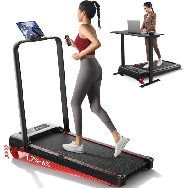 Loopband met Helling en Handgreep - Opvouwbare en Draagbare Fitnessoplossing voor Thuis en Kantoor