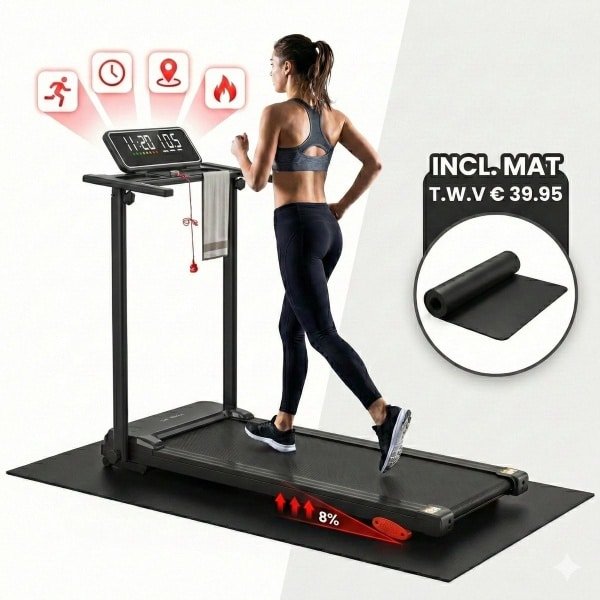 Lux-Motion Elektrische Loopband (1-10 km/u) 009 - Inklapbare Wandelband voor Thuis & Kantoor - Met Bluetooth & FitShow App - Inclusief Gratis Beschermmat (t.w.v. €39,95) - LED Display & Afstandsbediening