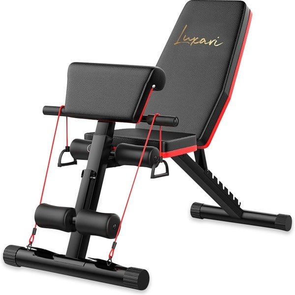 Luxari - Fitnessbank S100 - Verstelbare Halterbank - Met Bicep Extensie - Trainingsbank voor Krachttraining - Inklapbare Sportbank voor Thuis - Fitness