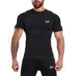 MEETYOO Sport Tanktop Heren - Sportkleding Man -Compressieoverhemden voor heren korte mouwen Workout -shirt - T-Shirt Heren - Fitnesskleding - Jongens Kleding voor Fitness, CrossFit & Gym -Zwart-S