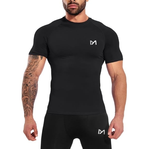 MEETYOO Sport Tanktop Heren - Sportkleding Man -Compressieoverhemden voor heren korte mouwen Workout -shirt - T-Shirt Heren - Fitnesskleding - Jongens Kleding voor Fitness, CrossFit & Gym -Zwart-S