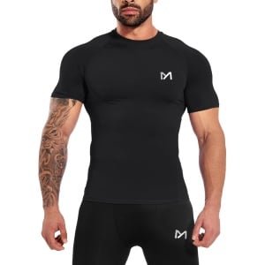 MEETYOO Sport Tanktop Heren - Sportkleding Man -Compressieoverhemden voor heren korte mouwen Workout -shirt - T-Shirt Heren - Fitnesskleding - Jongens Kleding voor Fitness, CrossFit & Gym -Zwart-M