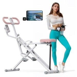 MERACH Buiktreiner buikspiertrainer - rugtrainer met tablethouder - LCD-monitor - 3 verstelbare weerstandsbanden - hometrainer inklapbaar - verstelbare zitting - full-body training - tot 158 kg